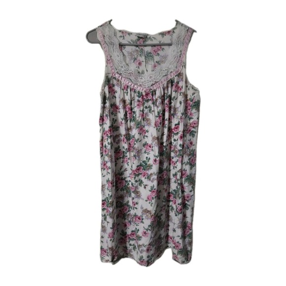 Vintage Lorraine Floral Sleeveless  Nightgown With Lace Trim, Medium - Picture 2 of 6